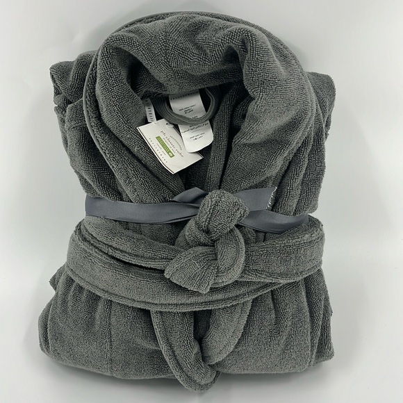 POTTERY BARN Women’s 100% Cotton Gray Robe Size Small/Petite NWT - Picture 1 of 13